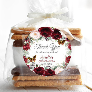 Burgunderrote Florale Quinceañera-Schmetterlinge Runder Aufkleber