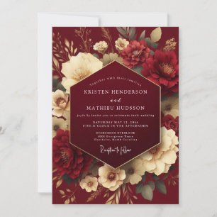 Burgunderrote florale Vintage-Romanze Hochzeit Einladung