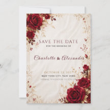 Burgunderrote Goldene Florale Save-the-Date-Karte