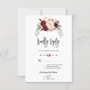 Burgunderrote Marsala-Blumen-Handschrift-RSVP RSVP Karte