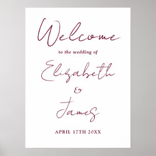 Burgunderrote minimalistische Kalligrafie Hochzeit Poster