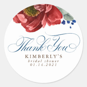 Burgunderrote Navy-Blumen Braut-Dusch Danke Runder Aufkleber