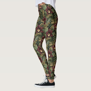Burgunderrote Orchideen-Blumen-Tropen Leggings