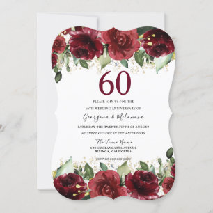 Burgunderrote Romantische 60. Hochzeitstag-Feier Einladung