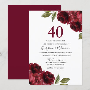 Burgunderrote Rosen 40. Hochzeitstag Einladung