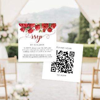 Burgunderrote Rosen Florale Hochzeits-RSVP-QR-Code Begleitkarte