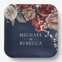 Burgunderrote Rosen Florale Navyblaue Hochzeit