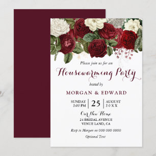 Burgunderrote Rosen zur Einweihungsparty-Einladung Einladung