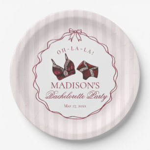 Burgunderrote Spitze-Junggesellinnenparty-Lingerie Pappteller