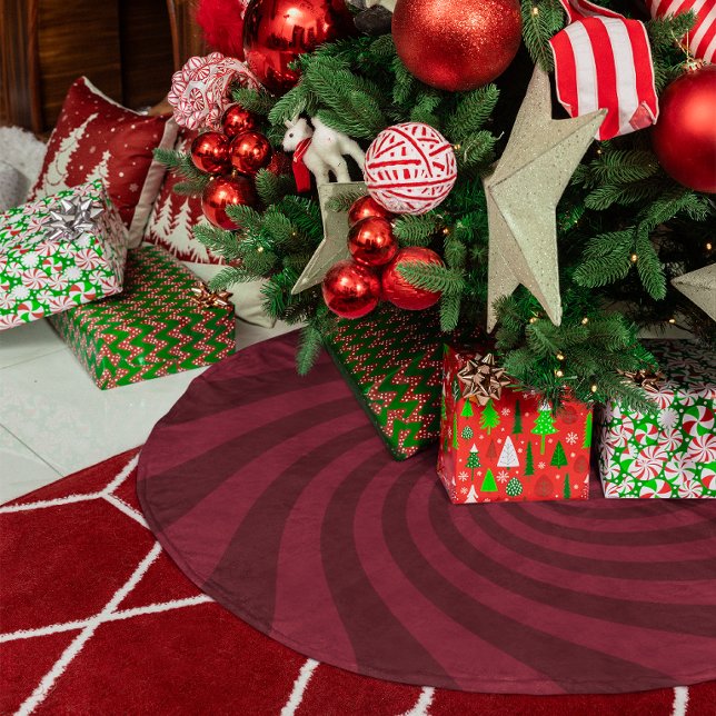 Burgunderrote Sternenexplosions-Zuckerwatte-Twist Polyester Weihnachtsbaumdecke (Burgundy Red Starburst Candy Twirl Brushed Polyester Tree Skirt)