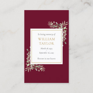 Burgunderrote Trauer-Andachtskarten mit Grün Visitenkarte