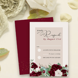 Burgunderrote und elfenbeinfarbene Rosenelegante B RSVP Karte