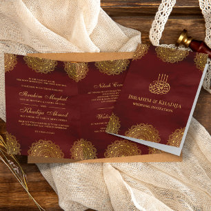 Burgunderrote und goldene asiatische Motiv Muslimi Einladung