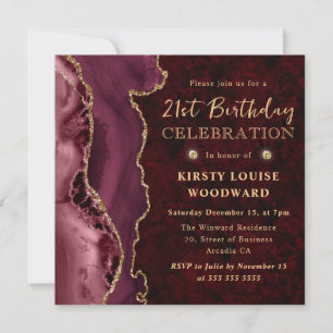 Burgunderrote und goldene Glitter-Achat-Geburtstag Einladung