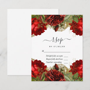 Burgunderrote und goldene Vintage-Rosen Quinceañer RSVP Karte