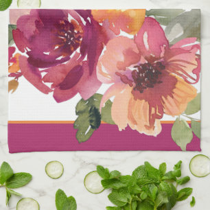 Burgunderrote und orangefarbene Wasserfarben-Herbs Geschirrtuch