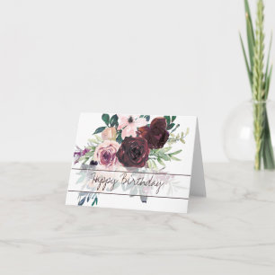 Burgunderrote und pfirsichfarbene Blumenkarte mit Karte