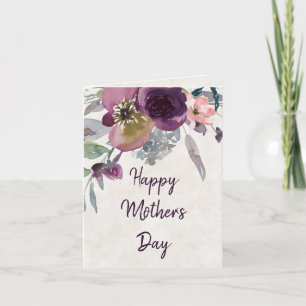 Burgunderrote und rosa Aquarell-Blumen zum Muttert Karte