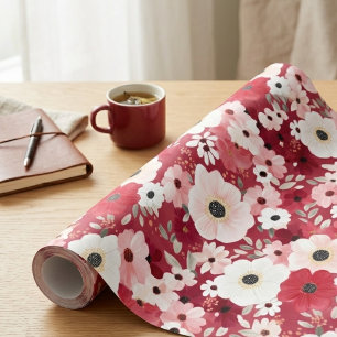 Burgunderrote und rosafarbene Anemonen-Blumen Geschenkpapier