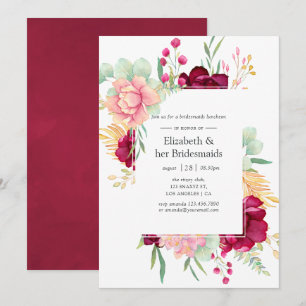 Burgunderrote und rosafarbene florale Bridesmaids- Einladung