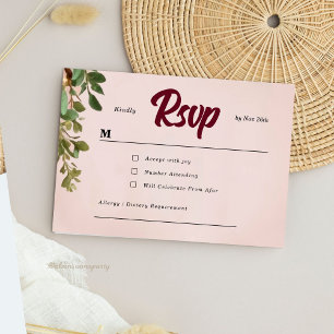 Burgunderrote und rosafarbene florale Hochzeit RSVP Karte