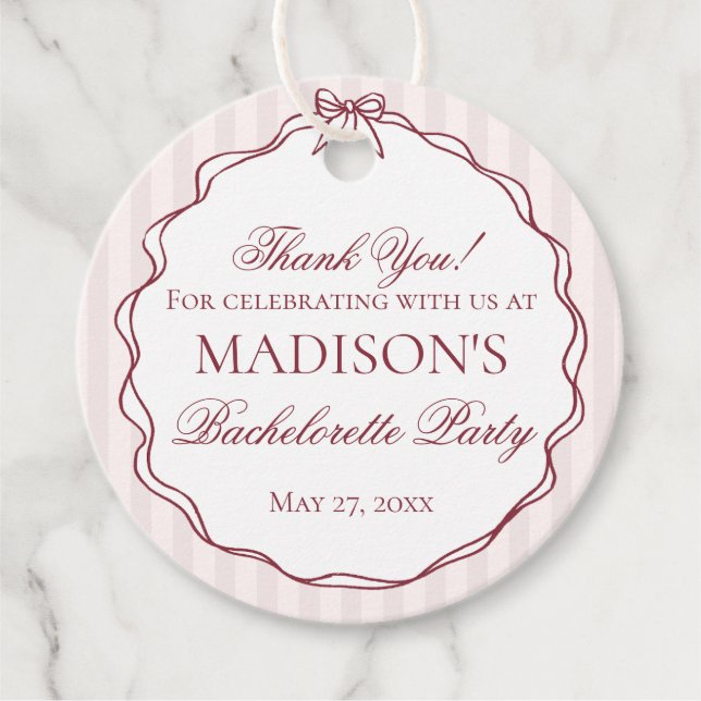 Burgunderrote und schwarze Junggesellinnenabschied Geschenkanhänger (Vorderseite)