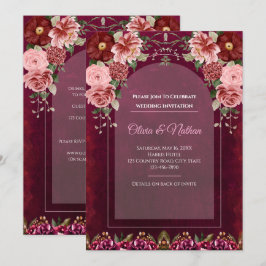 Burgunderrote und staubige rosa Hochzeitseinladung Einladung