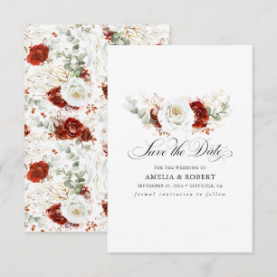 Burgunderrote und weiße chic florale Save-the-Date Save The Date