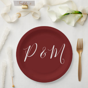 Burgunderrote und weiße minimalistische Hochzeit Pappteller