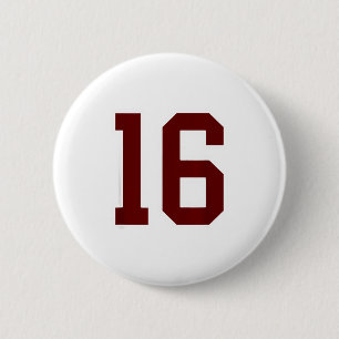 Burgunderrote und weiße Spielertrikot Nummer 16 # Button