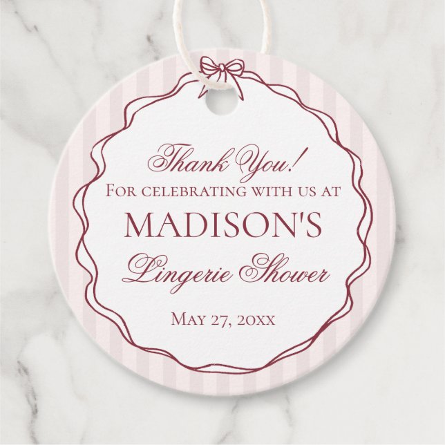 Burgunderrote Wäsche Dusche Junggesellinnenabschie Geschenkanhänger (Vorderseite)