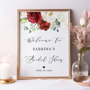 Burgunderrote weiße Rose Floral Hochzeitsdusche Sc Poster