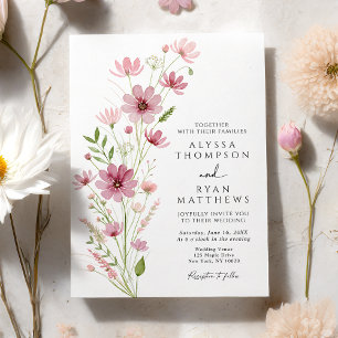 Burgunderrote Wildblumen-Hochzeit Einladung