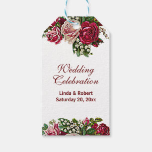 Burgunderrote Wilde Rosen Florale Landhochzeit Geschenkanhänger