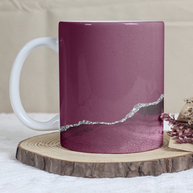 Burgunderroter Achat-Silber-Glitter Kaffeetasse (Von Creator hochgeladen)