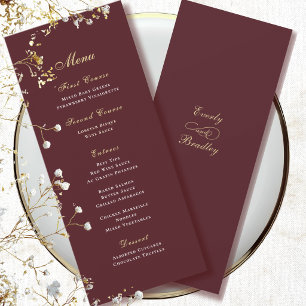 Burgunderroter Hintergrund Gold Weiß Schrift Menü Einladung