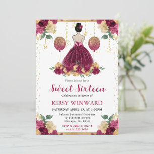 Burgunderrotes Kleid Braunhaarige Prinzessin Sweet Einladung
