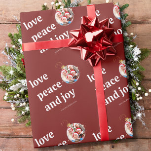 Burgunderrotes Weihnachtsfamilienfoto Liebe Friede Geschenkpapier