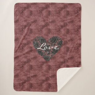 Burgunderstreifen Schwarz Falsche Spitze Florales Sherpadecke