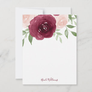 Burgunderwatercolor-mit Blumenpersonalisiertes Mitteilungskarte