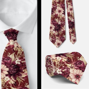 Burgunderwein Boho Aquarellblumen Krawatte