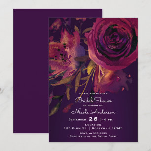 Burgunderwein Florale Rose Violette Brautparty Einladung