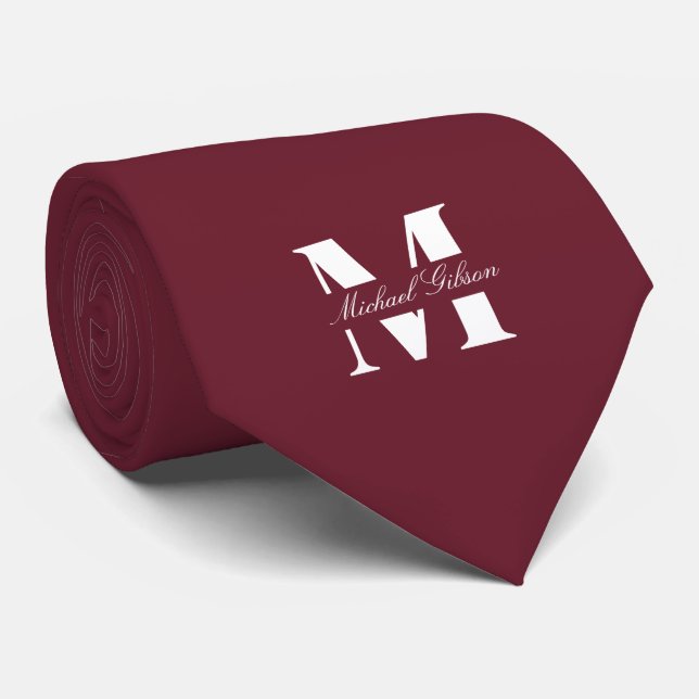 Burgunderwein | Maßgeschneiderte Monogramm-Hochzei Krawatte (Gerollt)