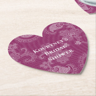 Burgunderwein Weiße Spitze Floral Brautschauer Untersetzer