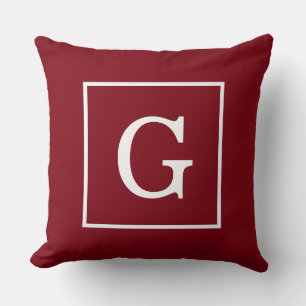 Burgunderweiß gerahmtes Initial-Monogramm Kissen