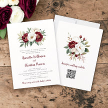 Burgunderweiße Rosen Botanische Hochzeitsankündigu