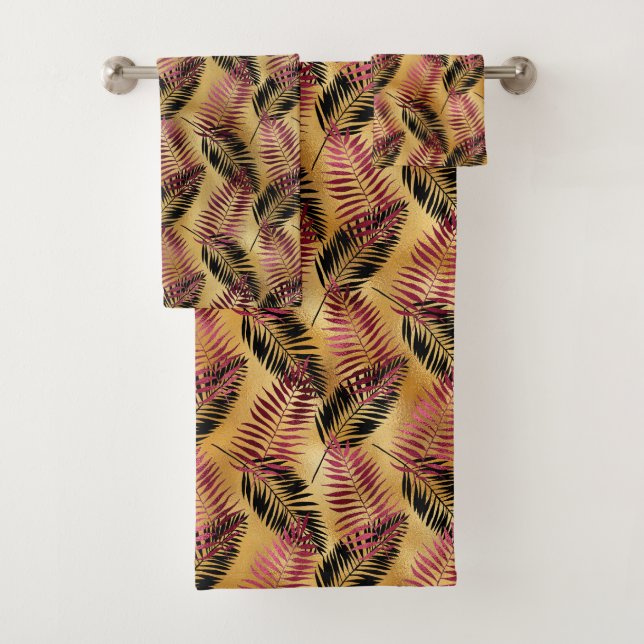 Burgundgoldgekacheltes Blatt Bath Handtuch Set (Insitu)