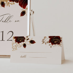 Burgundi Gold Rose Tischnummer Card