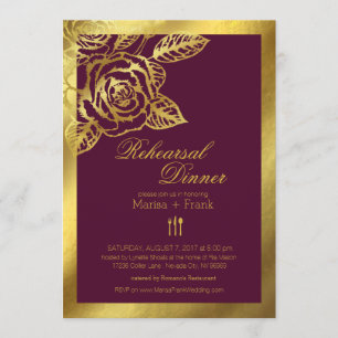 Burgundi Goldfoil Vintage Rose Probe Abendessen Einladung