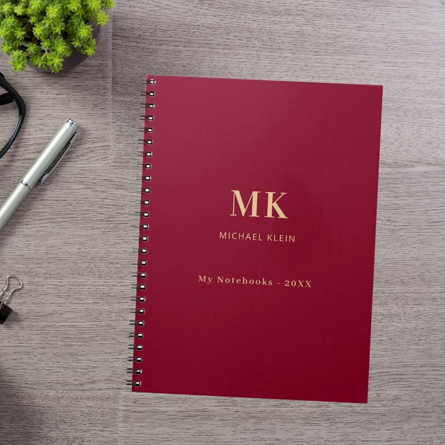 Burgundi Goldname Monogramm Notizblock (Von Creator hochgeladen)